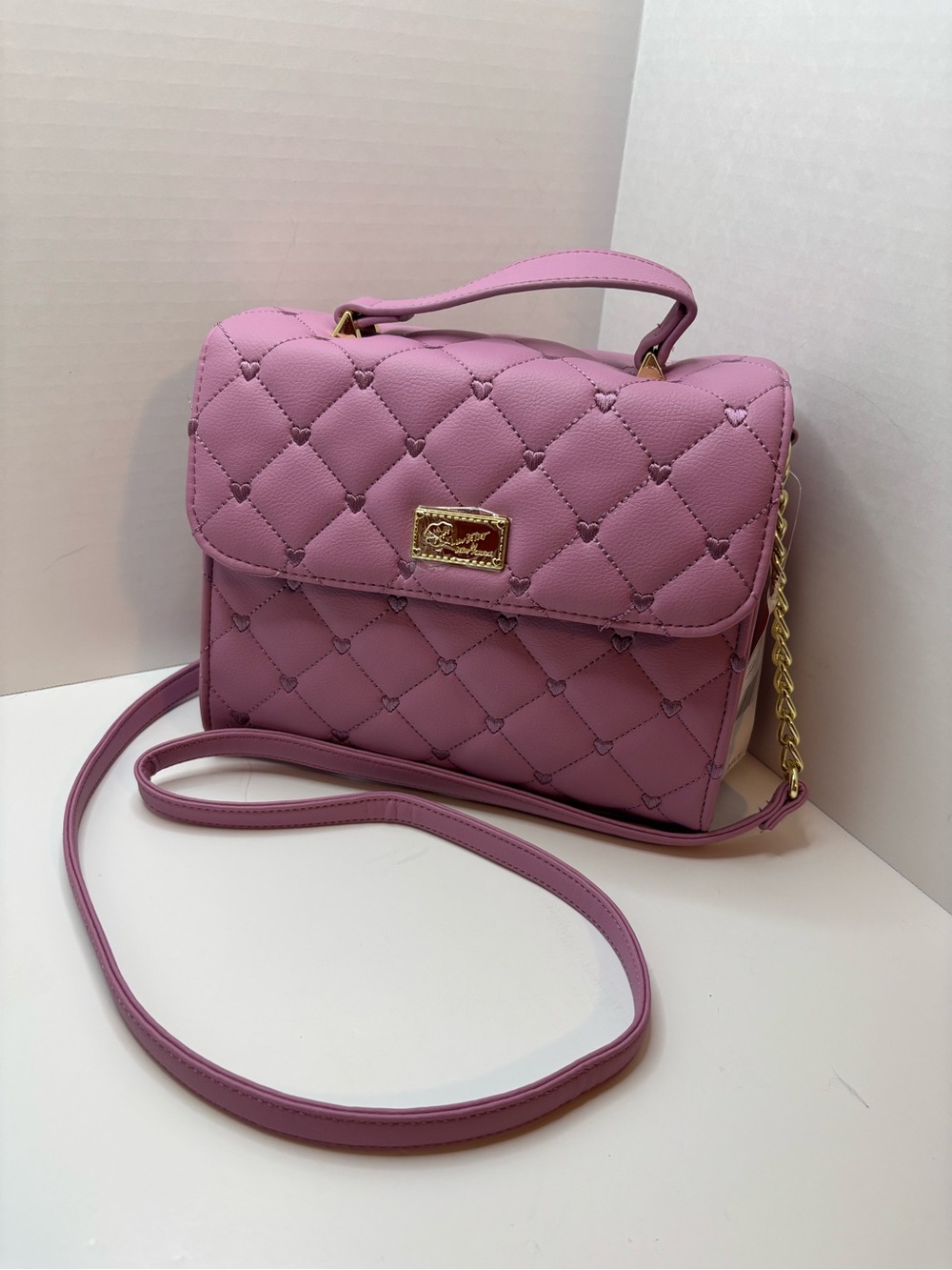 Luv Betsey Johnson Quilted purple w hearts Top-Handle Crossbody Bag